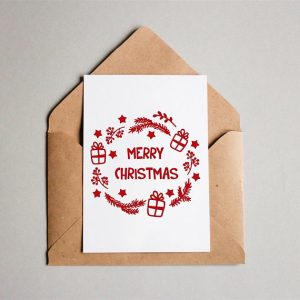 Wreath Christmas Card in Red Vinyl