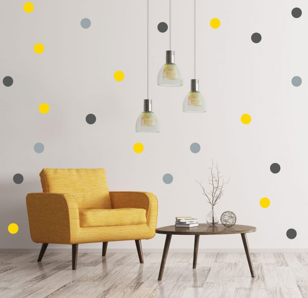 Yellow and Grey Polka Dot Wall Decals